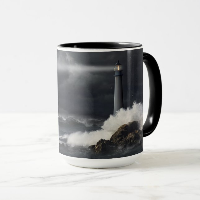 Taza Rayo de luz brillando en el océano tormenta (Anverso derecho)
