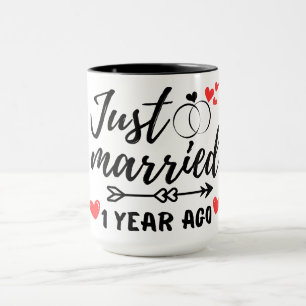 Taza Recién casado hace un año, primer aniversario Boda