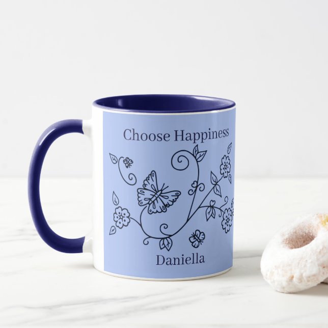Taza recordatorio de mariposa azul (Con donut)