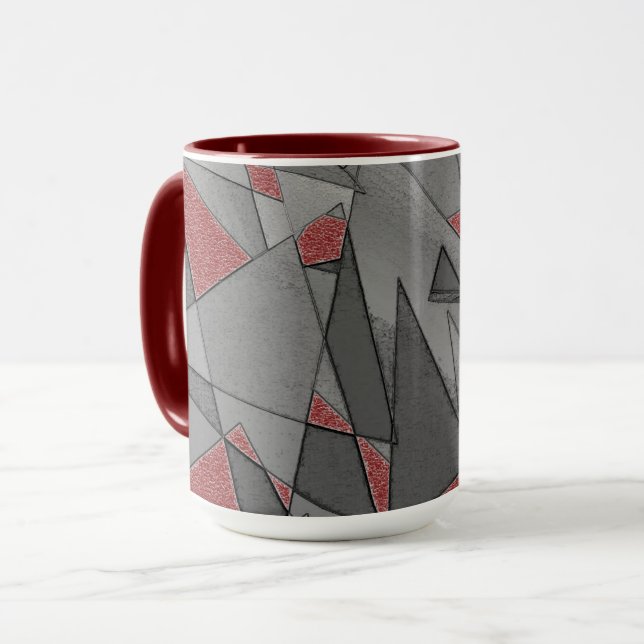 Taza Recortes triangulares en bruto, sobre fondo rojo (Anverso izquierdo)