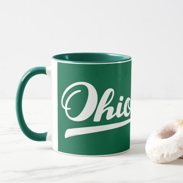Taza Recuerdo del verde de la escritura de Ohio (Con donut)