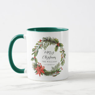 Taza Recuerdo Familiar de Navidad con Acuarela Floral