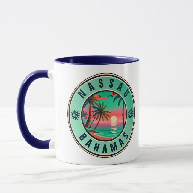 Taza Recuerdos de viajes retro Sunset de Nassau Bahamas (Izquierda)