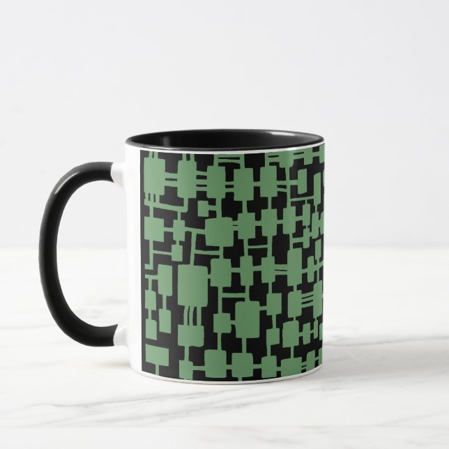 Taza Red abstracta - Verde del ejército sobre negro (Izquierda)