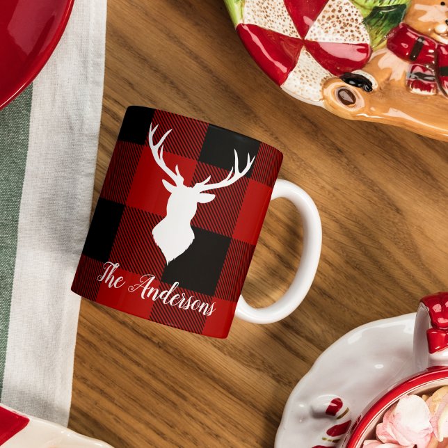 Taza Red Buffalo Plaid & Deer | Entrega de nombre perso (Subido por el creador)
