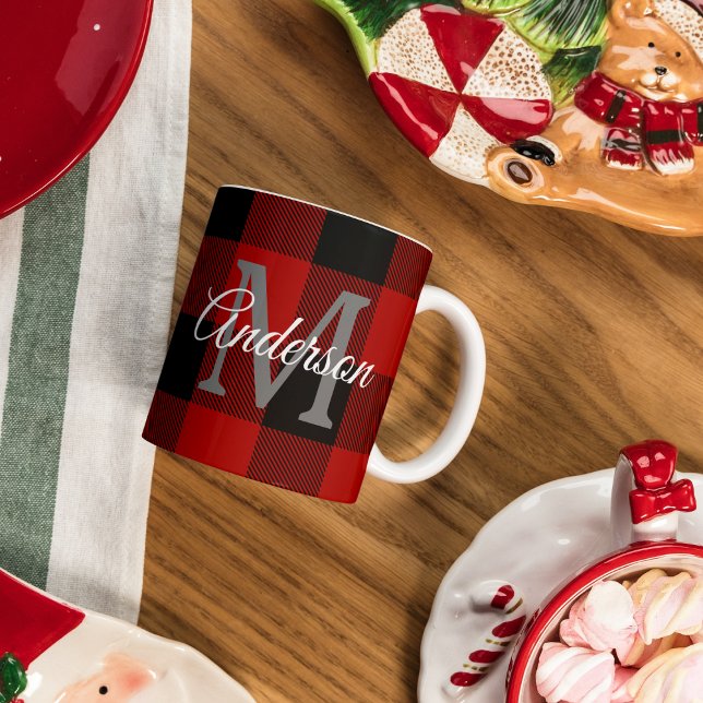 Taza Red Buffalo Plaid | Personal Inicial | Regalo (Subido por el creador)