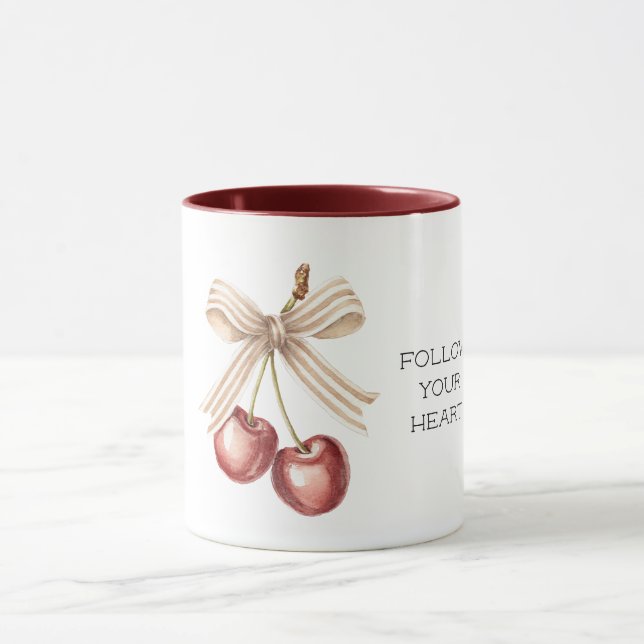 Taza Red Cherries with Cream White Stripes Bow (Centro)