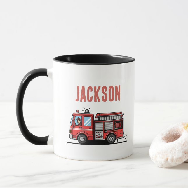 Taza Red Fire Truck Party Décor | Custom Kids Birthday (Con donut)