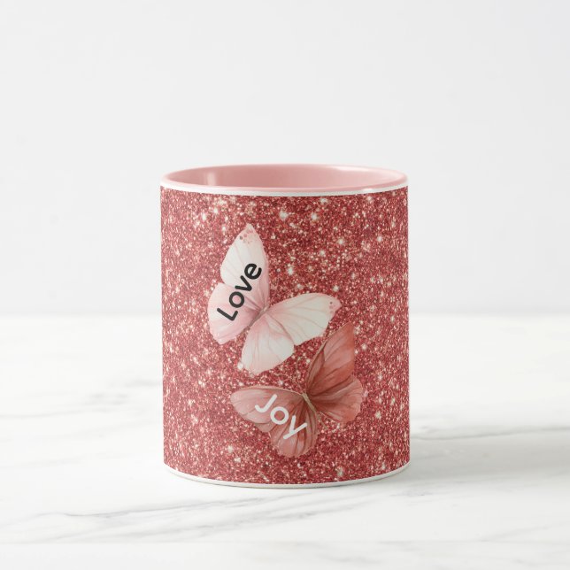 Taza Red Glitter Pink Love Joy Butterflies (Centro)