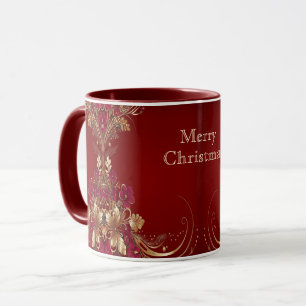 Taza Red Gold Floral Holiday Mug