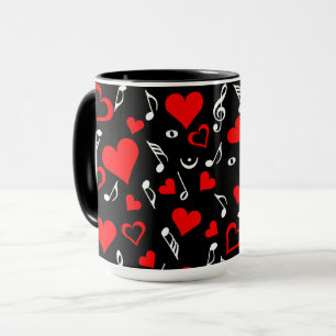Taza Red Hearts and Music Notes