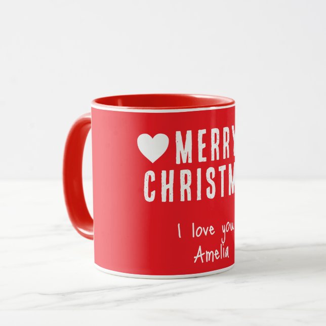 Taza Red Hearts Feliz Nochebuena Nochebuena Novia Novia (Anverso izquierdo)