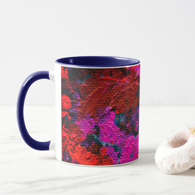 Taza Red Magenta Azul Oscuro Abstract Art Mug (Con donut)