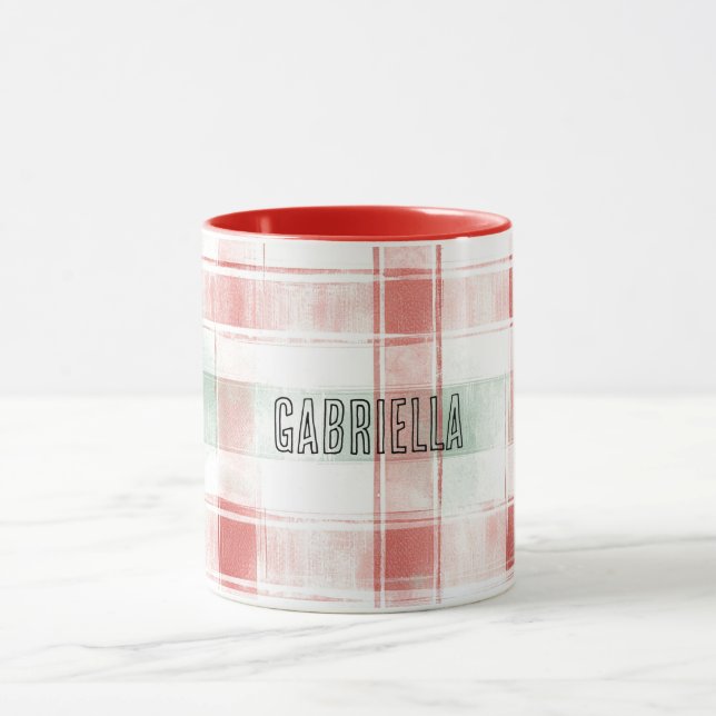 Taza Red Mint Peppermint Mocha Plaid Stripes Christmas (Centro)