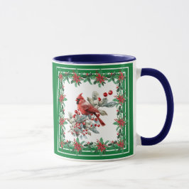Taza Red Mockingbird Poinsettia Borders Green