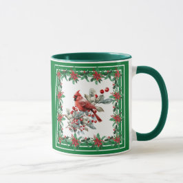 Taza Red Mockingbird Poinsettia Borders Green