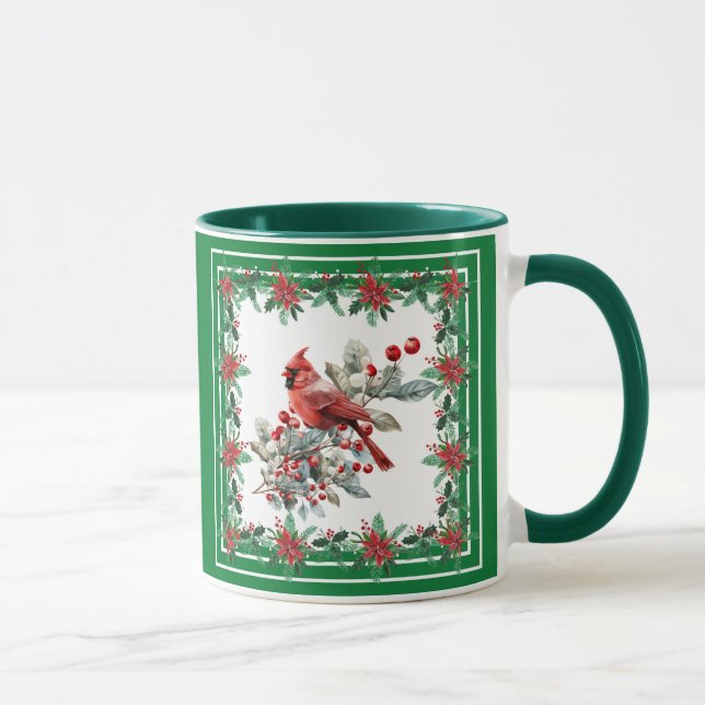Taza Red Mockingbird Poinsettia Borders Green (Derecha)