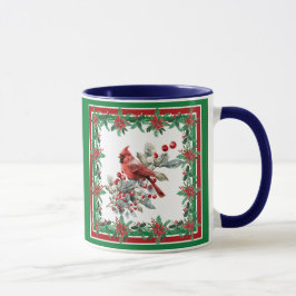 Taza Red Mockingbird Poinsettia Borders Red Green