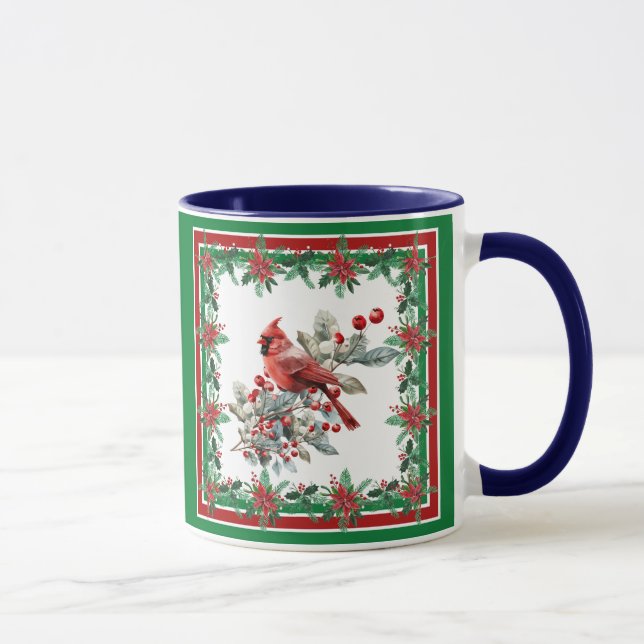 Taza Red Mockingbird Poinsettia Borders Red Green (Derecha)