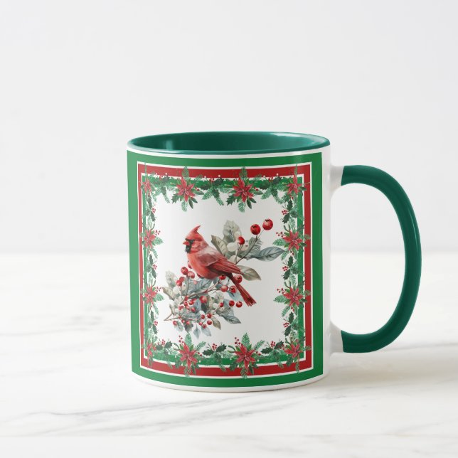 Taza Red Mockingbird Poinsettia Borders Red Green (Derecha)