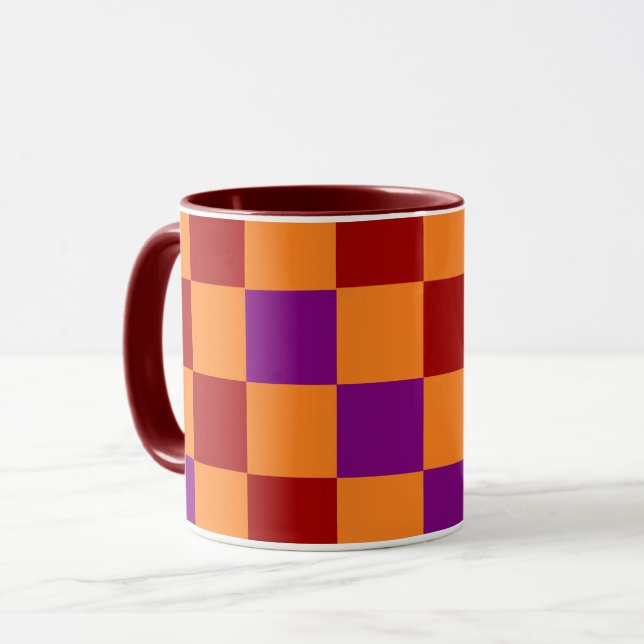 Taza Red Orange Purple Checkered Pattern Design  (Anverso izquierdo)