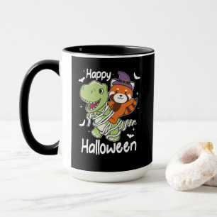 Taza Red Panda Happy Halloween T-rex Mummy Costume