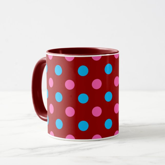 Taza Red Pink Blue Polka Dot Pattern (Anverso izquierdo)