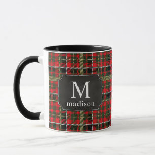 Taza Red Plaid con nombre monogramado de oro