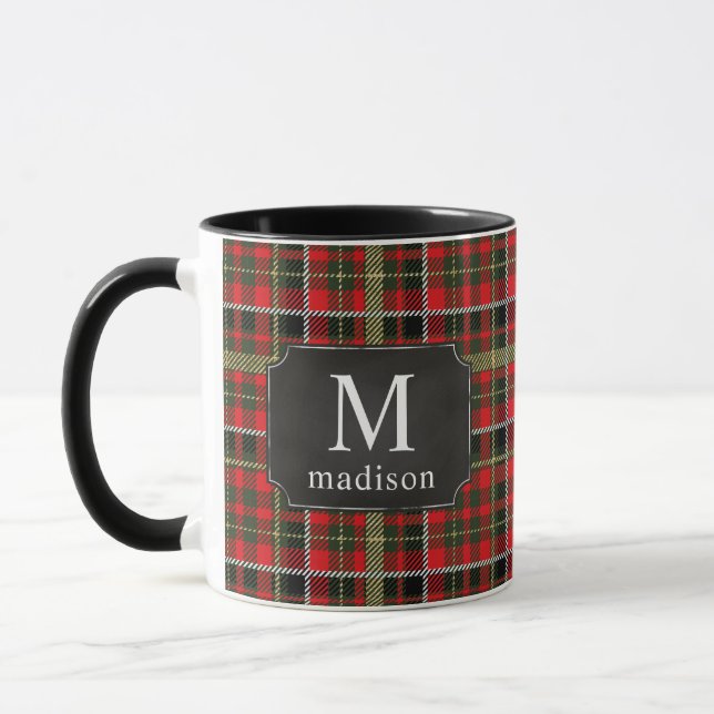 Taza Red Plaid con nombre monogramado de oro (Izquierda)