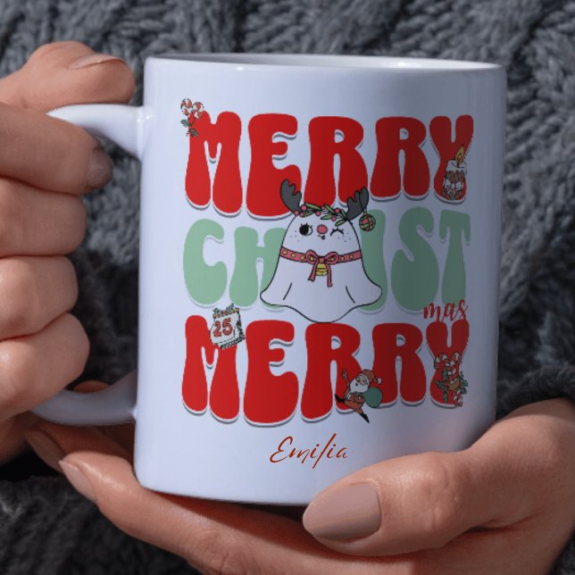 Taza Red Retro Groovy Feliz Navidad Nombre de Kawaii (Subido por el creador)
