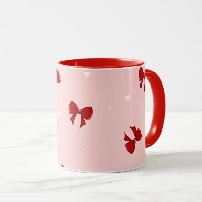 Taza Red Ribbon Bow Pattern | Sweet Pastel Pink Cute (Anverso derecho)