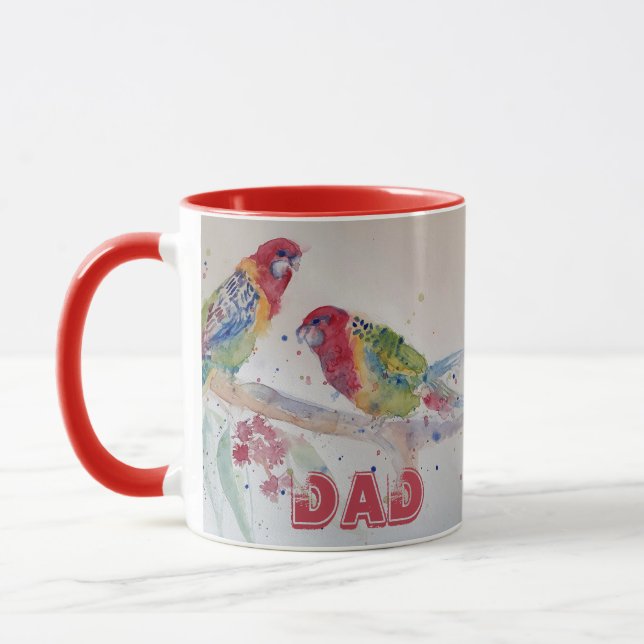 Taza Red Rosella Parrot acuarela Pintura Nombre Mug (Izquierda)