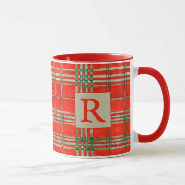 Taza RED SCOTT TARTAN Red Combo Mug + Inicial (Derecha)