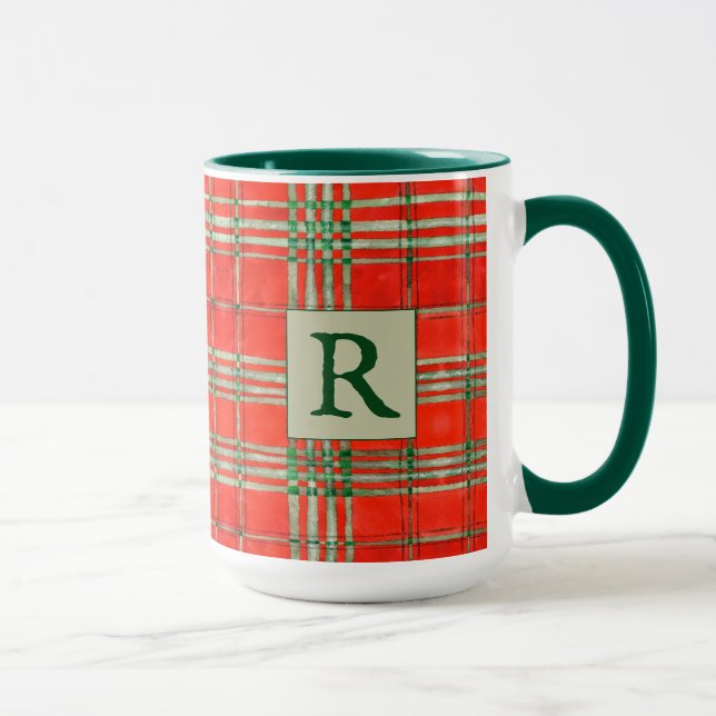 Taza RED SCOTT TARTAN Tall Green Combo Mug + Inicial (Derecha)