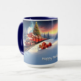 Taza Red Train Christmas Tree Holiday Mug