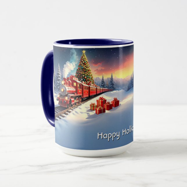 Taza Red Train Christmas Tree Holiday Mug (Anverso izquierdo)