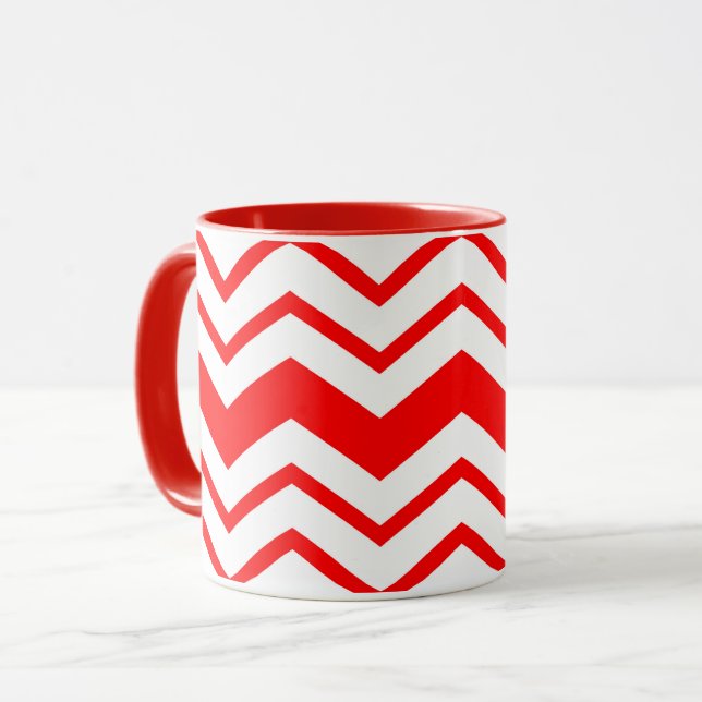 Taza Red White Chevron Zigzag Pattern Design  (Anverso izquierdo)
