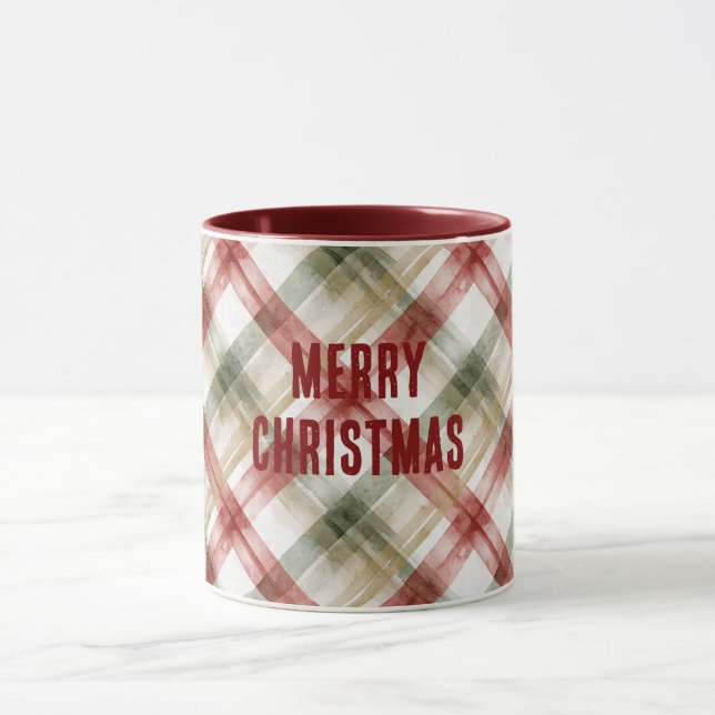 Taza Red White Green Plaid Stripes Christmas (Centro)