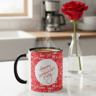 Taza Red & White Love Typography Happy Valentine's Day