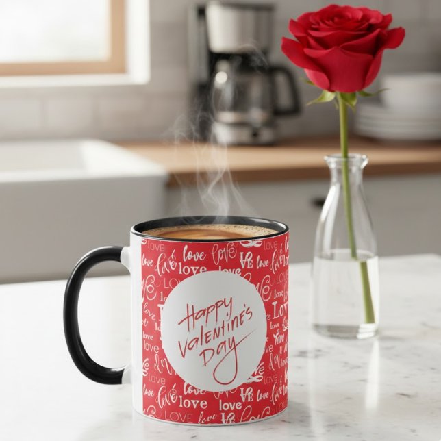 Taza Red & White Love Typography Happy Valentine's Day (Subido por el creador)