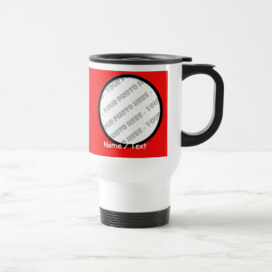 Taza redonda del viaje de la foto y del texto -