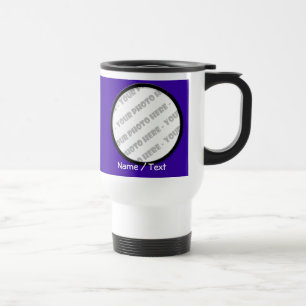 Taza redonda del viaje de la foto y del texto -