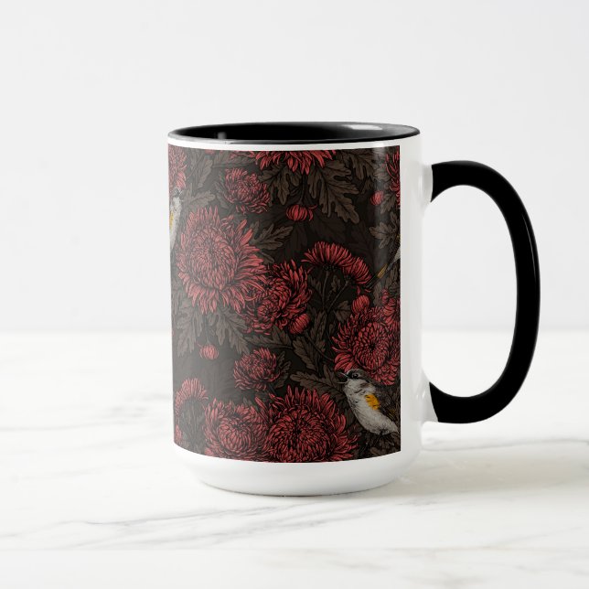 Taza Redstart en crisantemos en marrón y rojo (Derecha)
