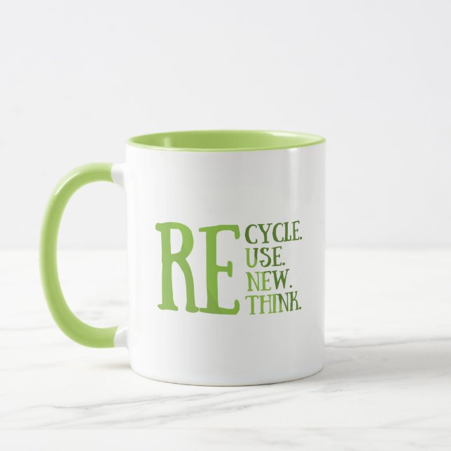 Taza Reducir la reutilización reconsiderar repensar (Izquierda)