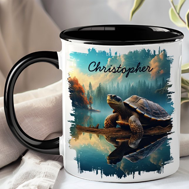 Taza Reflejo de Tortuga en Lago sobre Tronco (Subido por el creador)