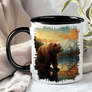 Taza Reflejo del lago de montaña del oso grizzly marrón