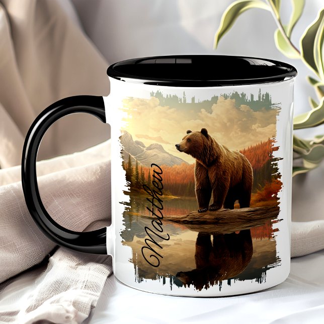 Taza Reflexión del lago del oso pardo grizzly (Subido por el creador)