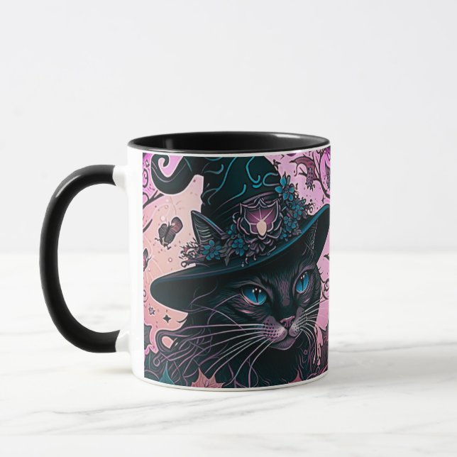 Taza Regal Gato Negro Con Testigos Gorra Mug Halloween (Izquierda)