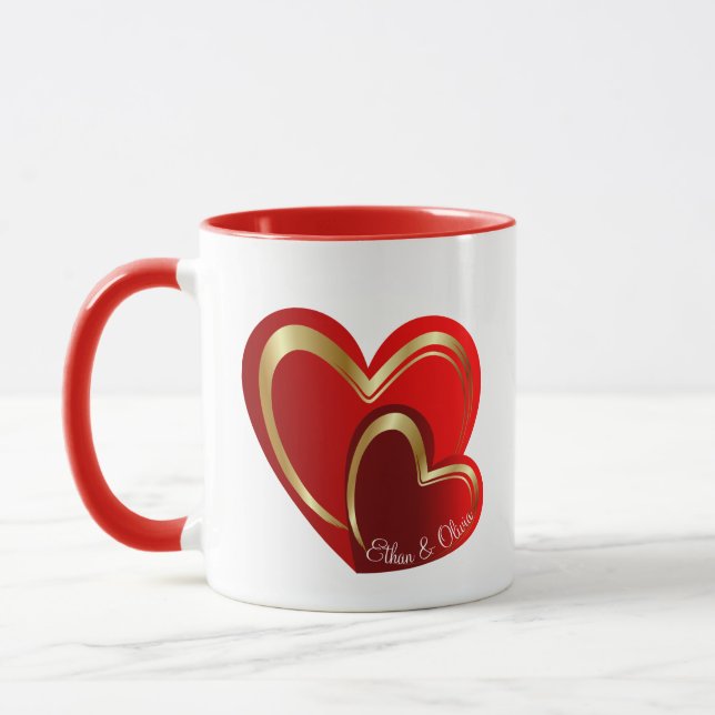 Taza Regalo Boda personalizado de los corazones rojos d (Izquierda)