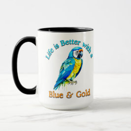 Taza Regalo de amante del café de loro azul y dorado de